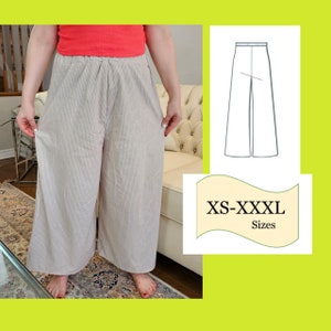 PDF Cropped Palazzo Pants Pattern/ Woven Wide Legs Pants/ Cropped Length Pants Pattern/ Pants Pattern For Summer, Trousers Pattern, Shorts