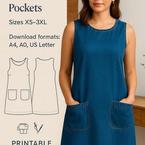 PDF Tank Dress Pattern, Pocket Dress Pattern, Tunic DressTank top dress pdf sewing pattern/ summer dress sewing pattern