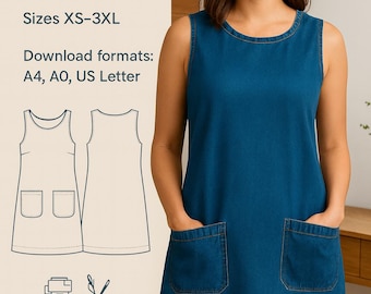 PDF Tank Dress Pattern, Pocket Dress Pattern, Tunic DressTank top dress pdf sewing pattern/ summer dress sewing pattern