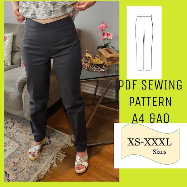 Tapered Pants Side Zipper PDF Sewing Pattern, Sewing Pattern Straight Pants, Digital Sewing Pattern Pants, Tapered Trousers Pattern, Bottom