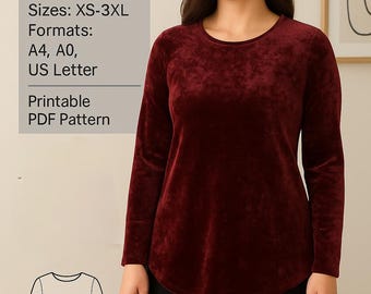 PDF Knit Dress Pattern/ PDF Sewing Pattern Stretchy Dress/ Long Sleeve Dress Pattern/ Tunic Dress Pattern/ Dress Pattern/ Blouse Pattern Tee