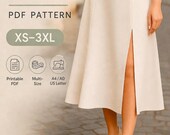 PDF A Line Skirt Sewing Pattern, Front Slit Skirt Pattern, Digital Pattern Skirt, Bottom Sewing Pattern Women, Circle Skirt PDF Pattern