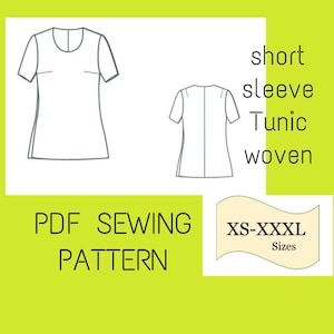 Patrón de costura blusa PDF, patrón de costura top, túnica manga corta patrón PDF, patrón de costura blusa, patrón de camisa mujer verano top patrón