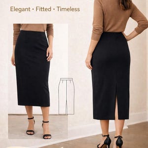 Straight Skirt PDF Sewing Pattern, Back Slit Skirt Digital Sewing Pattern, Tea Length Skirt Woven Pattern, Long Skirt Pattern Women Pattern