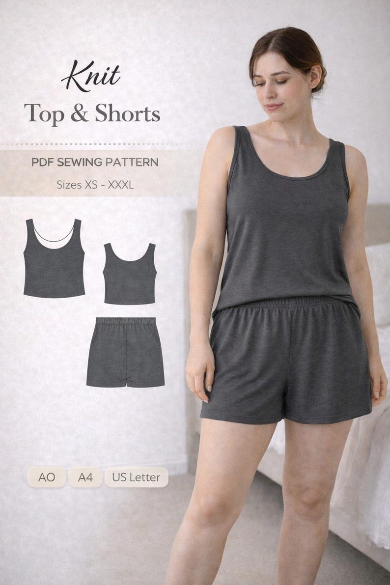 Tank Top and Shorts PDF Sewing Patterns. Shorts Pattern, Cropped Top ...