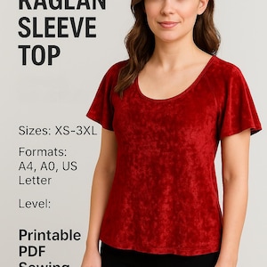 Raglan Sleeve Top & Gathered Skirt Knit PDF Sewing Pattern, 2 Pieces Set Digital Sewing Pattern, Knit Skirt and Top PDF Pattern, Blouse, Tee