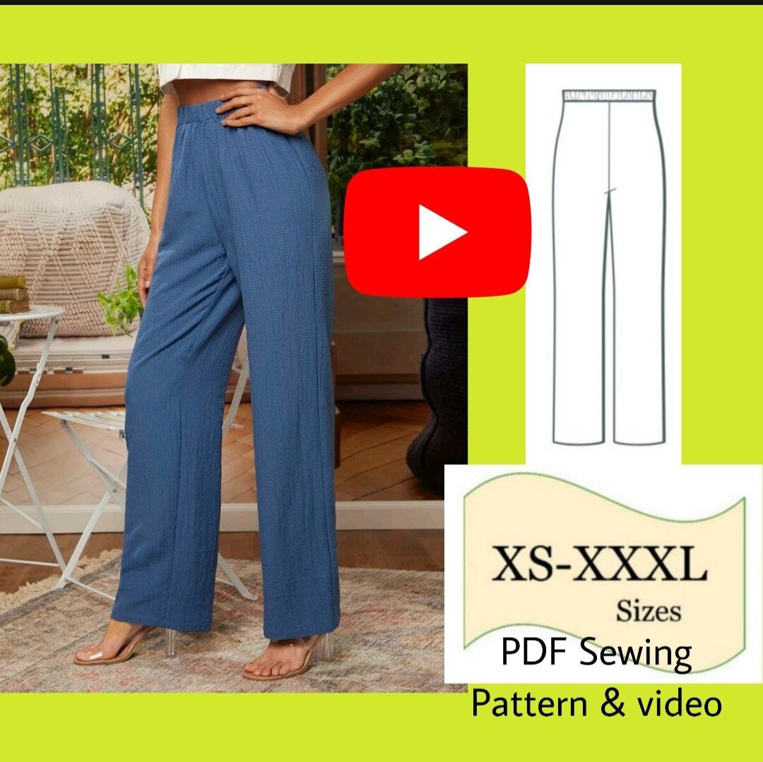 Straight Pants Pattern PDF Sewing Pattern Elastic Waist - Etsy