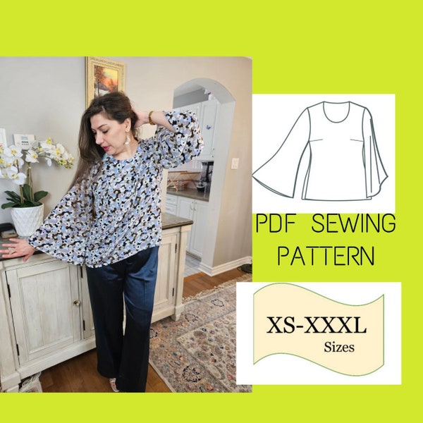 Blouse Pattern PDF. PDF Sewing Pattern Top. Sewing Pattern for Women. Top Pattern Summer, Top Pattern Digital, Tunic/ Tee Pattern Women, Top