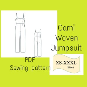 PDF Cami Jumpsuit Cropped Length Pattern/Summer Jumpsuit PDF Sewing Pattern/ Digital Sewing Pattern Sleeveless Jumpsuit PDF Pattern Jumpsuit