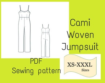 Modello PDF per tuta corta con canotta/Modello PDF per tuta estiva/Modello PDF per cucito digitale Modello PDF per tuta senza maniche