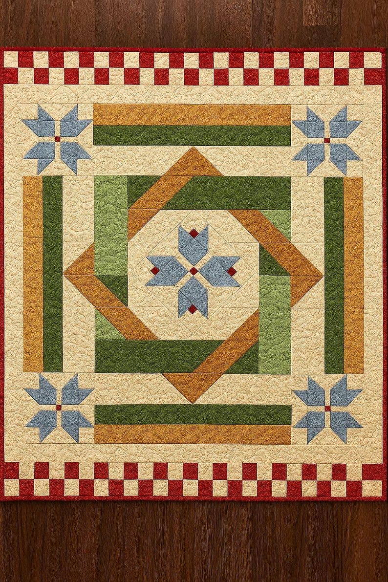 Molde de colcha Cinco Tulipas em PDF, Molde de colcha em PDF, Molde de colcha para cama de solteiro, Molde de colcha em PDF, Tutoriais de quilting, Molde de colcha digital imagem 1