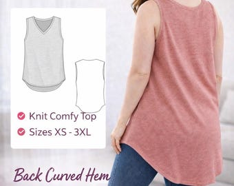 PDF Knit Sleeveless Top Sewing Pattern, Sewing Digital Pattern Tank Top, Stretchy Top Pattern, Tee Sewing Pattern, Tank Top PDF, A0 & A4