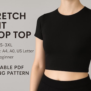 PDF Schnittmuster für Crop Top/ Crop Top Schnittmuster/ Schnittmuster für Frauen / Kurzarm Crop Top Muster , Schnittmuster, Bluse, T-Shirt