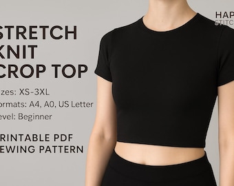 PDF Knit Crop Top Sewing Pattern/ Crop Top Sewing Pattern/ Sewing pattern for Women/ Short Sleeve Crop Top Pattern, top pattern, blouse, tee