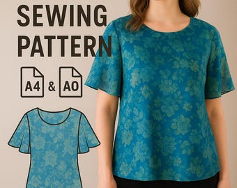 PDF Top pattern/ PDF Sewing Pattern/ Butterfly Sleeve Top Pattern/ Blouse Sewing Pattern , Top Pattern Women, Tee Pattern, Tunic Pattern,Tee