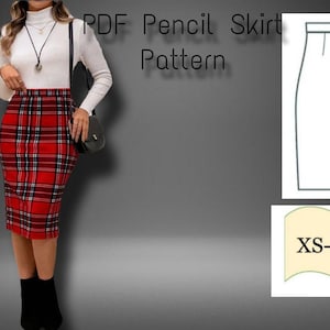 PDF ペンシルスカートの縫製パターン、女性用スカートのパターン、ペンシルスカートの縫製パターン、デジタル縫製パターンスカート、フィットスカートのパターン