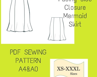PDF Trumpet Skirt Pattern, Sewing Pattern Skirt, Mermaid Skirt Digital Pattern, Fitted Skirt Sewing Pattern, Skirt Pattern Women, How to Sew