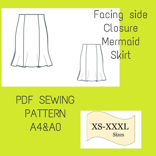 PDF Trumpet Skirt Pattern, Sewing Pattern Skirt, Mermaid Skirt Digital Pattern, Fitted Skirt Sewing Pattern, Skirt Pattern Women, How to Sew