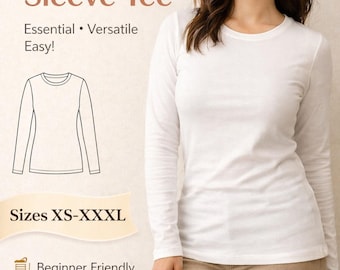 PDF Long Sleeve Tee/ Stretchy Fitted Tee Sewing Pattern/ PDF Sewing Pattern Women/ Digital Pattern, Long Sleeve Top, Fitted Top PDF Pattern