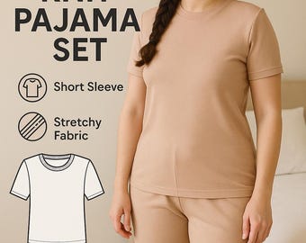 PDF Sewing Pattern Shorts & T Shirt for Women, Decorative Zipper Pants and Shirt Pattern, Knit Comfy 2 Pieces Set Pattern, Bermuda Shorts