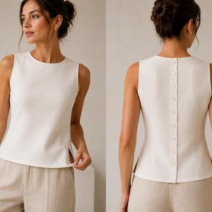 Cartamodello per top senza maniche con bottoni sulla schiena / Cartamodello PDF per camicetta in tessuto / Top aderente da donna / Spacchi laterali / Taglie XS-3XL