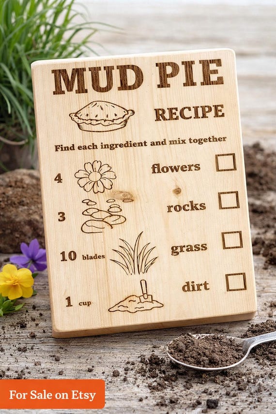 Mud Kitchen Recipe Blocks | Wooden Outdoor Play Sign for Kids | Mud Kitchen Toy Accessory