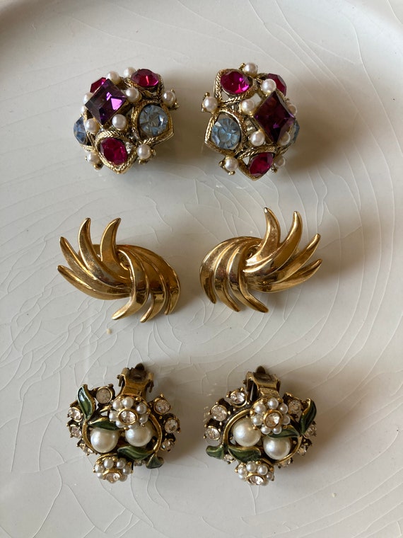 3 Pairs Vintage Clip-on Earrings
