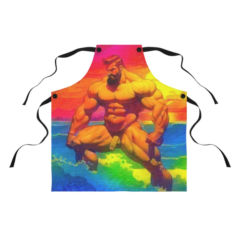 Rainbow Nude Beach Sunset Muscular Naked Man Apron - Gay Pride - Male