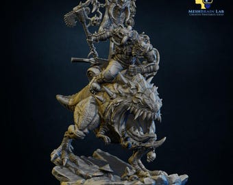 Ork Bestienjäger Warboss auf kolossalen Reittier | Orks | 32mm | Meshbrain Labs