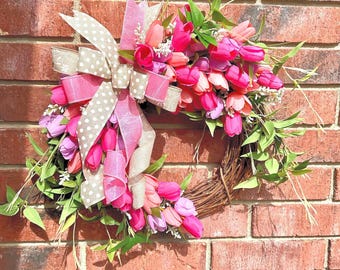 Handmade Tulip Wreath: Spring Floral Door Decor
