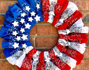 4th of July wreath, bandana wreath, patriotic wreath, USA wreath,