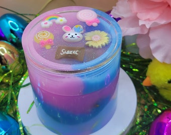 Bunny Stash Jar: Pink & Blue Resin Jar with Charms