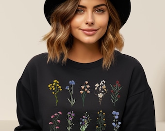 Botanical Wildflower Garden Sweatshirt Nature Floral Crewneck Sweater Botanical Flower Spring Pullover Plant Lover Gift Wildflower Sweater
