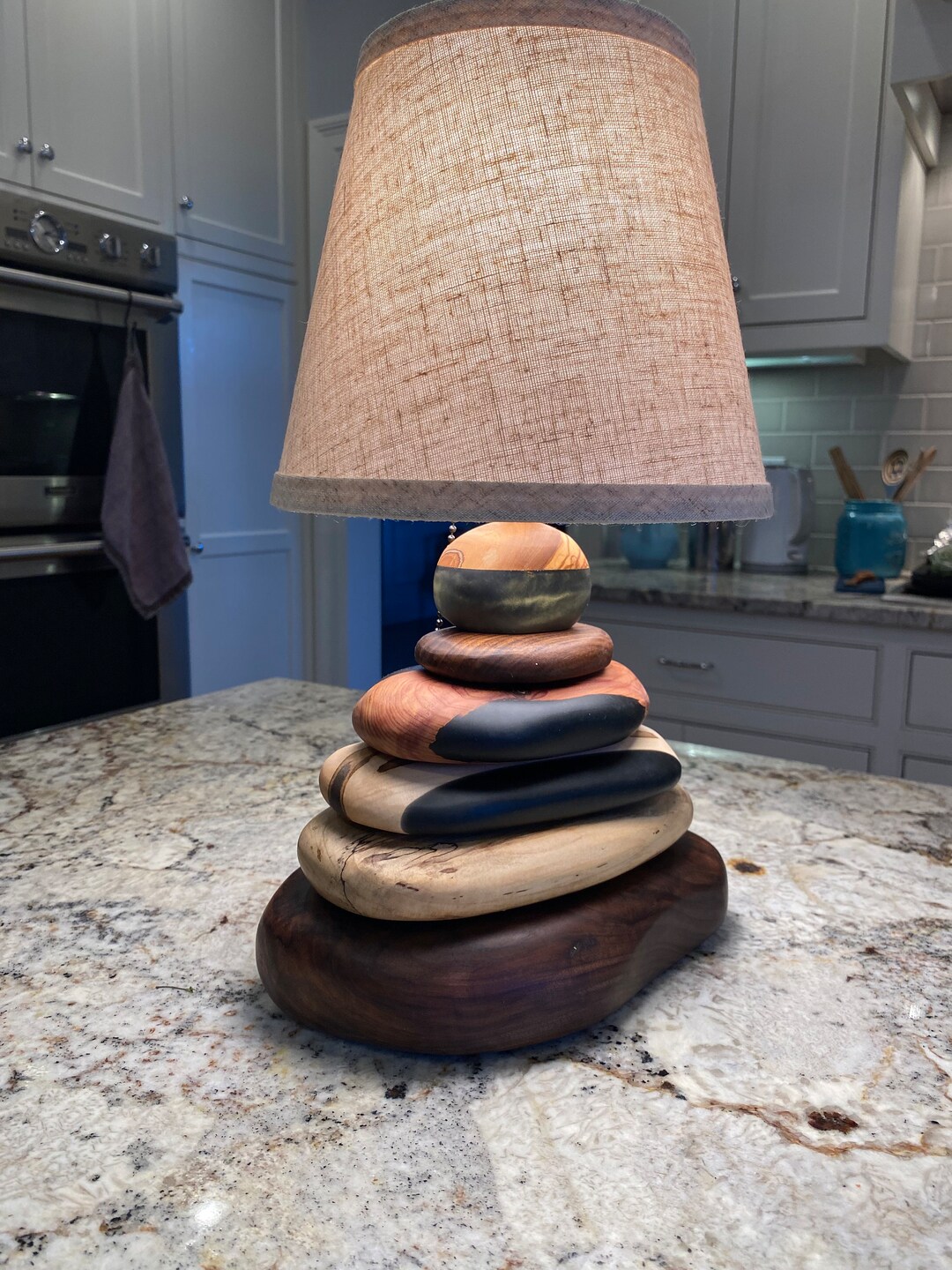 Rustic Cabin River Rock Lamp Made From Epoxy and Wood Etsy