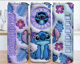 Stitch Ohana Love /12 oz o 20 oz Vaso de sublimación, Bebida de vaso de café, Vaso flaco, bebida fría, bebida caliente