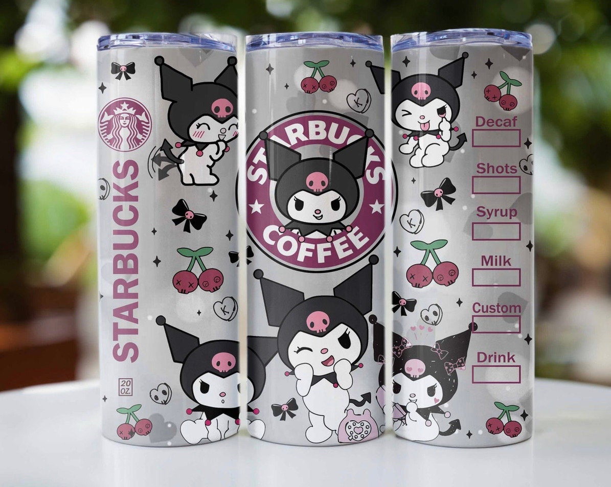 Kuromi Sanrio amigos /kawaii /12 oz o 20 oz Vaso de sublimación, Bebida de vaso de café, Vaso flaco, bebida fría, bebida caliente