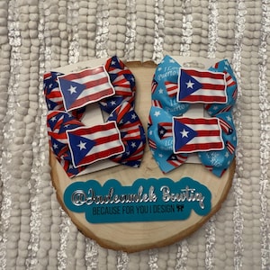 Lazo para niña con bandera de Puerto Rico, jibarita y flor de maga. Puerto Rico Flag Bow | Boricua Hair Bow | Latina Hair Bows. Moños