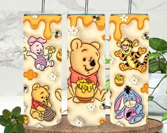 Pooh amigos /Inflado /12 oz o 20 oz Vaso de sublimación, Bebida de vaso de café, Vaso flaco, bebida fría, bebida caliente