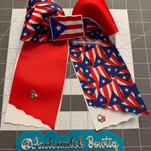 Lazo para niña con bandera de Puerto Rico, jibarita y flor de maga. Puerto Rico Flag Bow | Boricua Hair Bow | Latina Hair Bows. Moños
