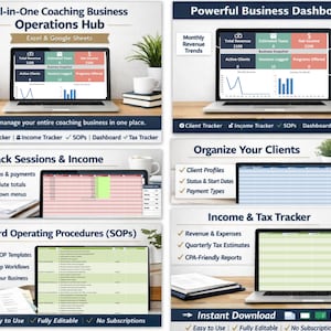 All-in-One Coaching Business Operations Hub | Client Tracker, Income & Session Tracker | Excel + Google Sheets