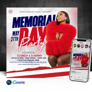 Memorial Day Party Flyer, Editable On Cava And Photoshop