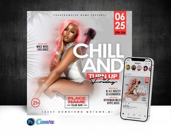 Chill And Turn Up Party Flyer, Edit On Cava And Photoshop