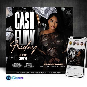 Cash Flow Friday Party Flyer, Edit On Cava And Photoshop