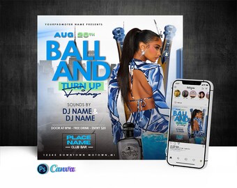 Ball And Turn Up Flyer, Edit On Cava And Photoshop
