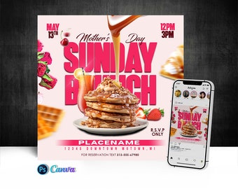 Mother's Day Brunch Flyer, Edit On Cava And Photoshop