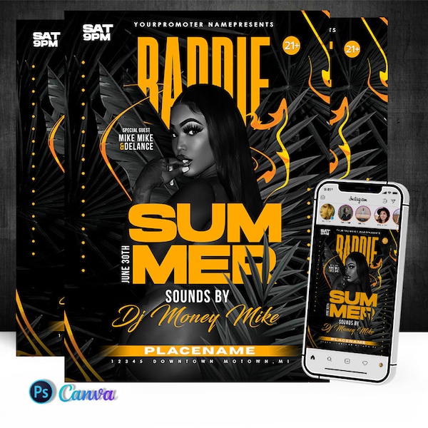 Baddie Summer Party Flyer, Edit On Cava And Photoshop
