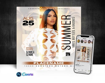 Summer Vibes Party Flyer, Edit On Cava And Photoshop