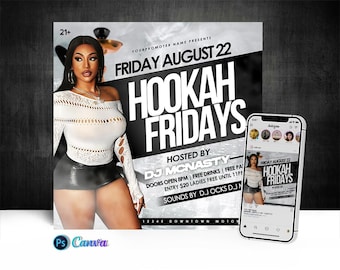 Hookah Fridays Party Flyer, Edit On Cava And Photoshop