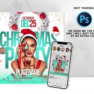 CHRISTMAS Party Flyer, Edit On Photoshop