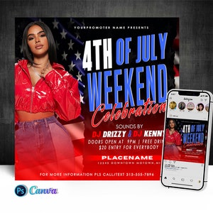 4th Of July Weekend Party Flyer, Editable On Cava And Photoshop